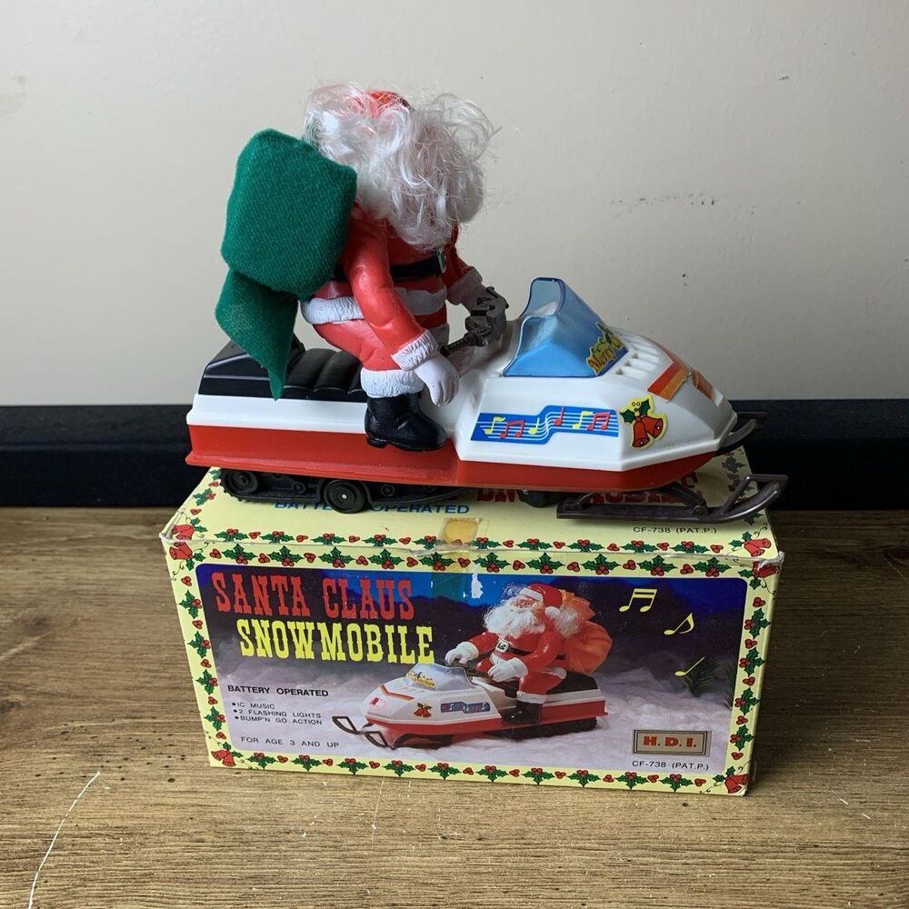 Vintage Anco Santa Claus Snowmobile Battery Operated Bump’n Go Flashing Lights